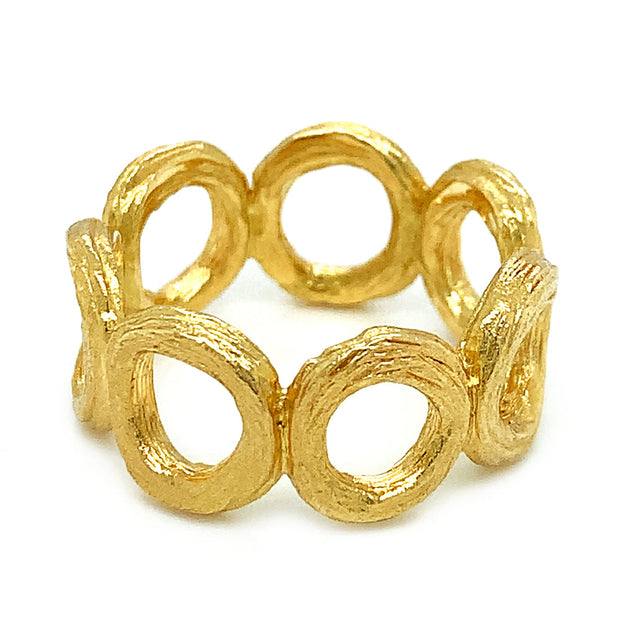 Yellow Gold Textured Ring- "Round Link Arbor Band"