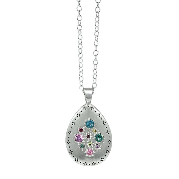 Sterling Silver & Multi-Color Sapphire Necklace - "Lights"