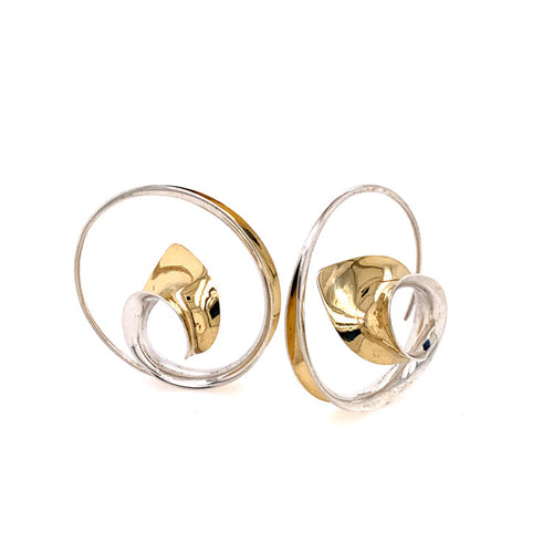 Sterling Silver & Gold Earrings - "Medium Wave Spirals"