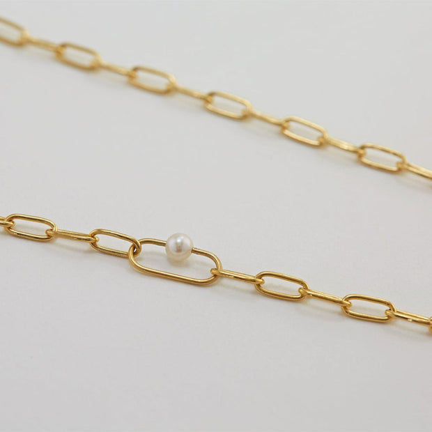 Gold Vermeil & Freshwater Pearl Necklace - "Large Link"