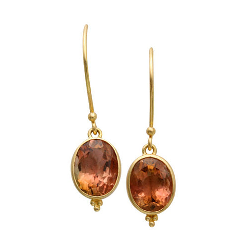 Pink tourmaline oval dangle earrings by Steven Battelle