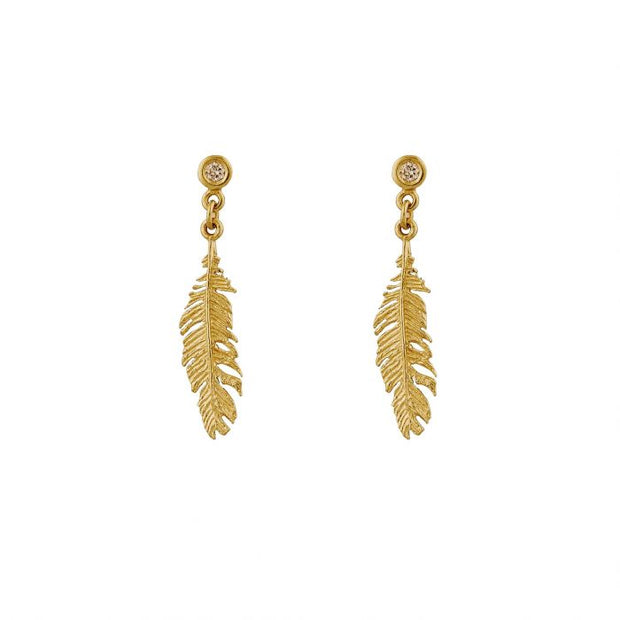 18K Gold & Champagne Diamond Drop Earrings - "Plume"