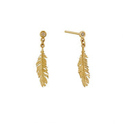 18K Gold & Champagne Diamond Drop Earrings - "Plume"