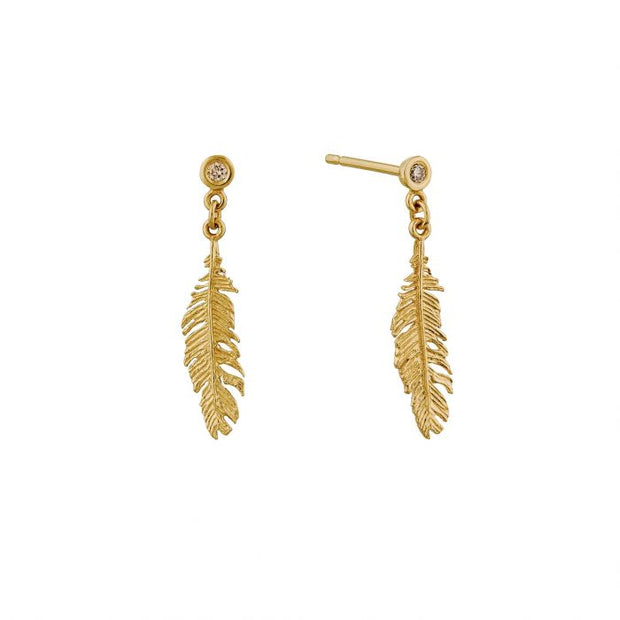 18K Gold & Champagne Diamond Drop Earrings - "Plume"