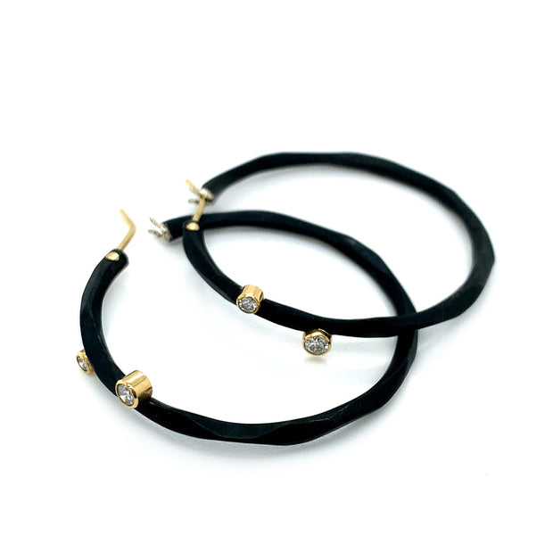 Blackened Cobalt Chrome and Diamond Hoop Earrings - "Rogue River"