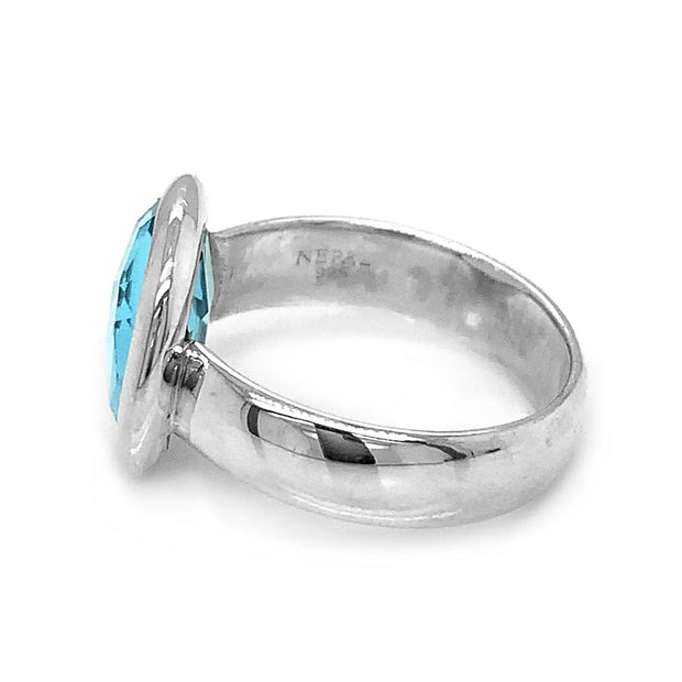 Sterling Silver Blue Topaz Ring-\