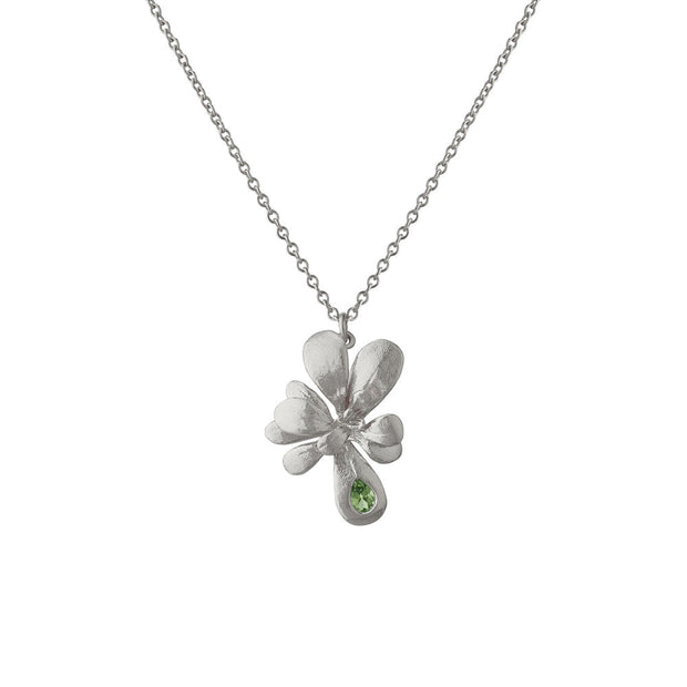 Sterling Silver and Peridot Necklace - "Single Rosette with Green"