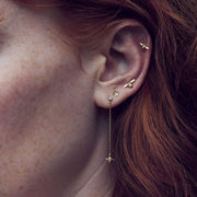 Diamond Stud Earrings with Fine Chain Bee Drops
