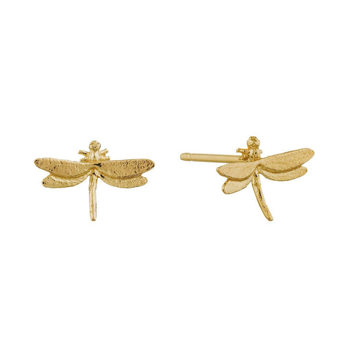 Yellow Gold Stud Earrings - "Teeny Tiny Dragonfly"