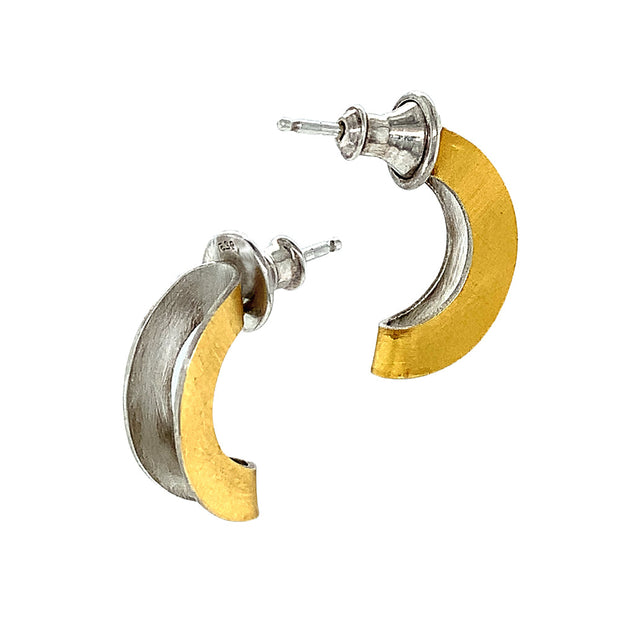 Half Hoop Earrings Sterling Silver Interior, 22K Gold Exterior