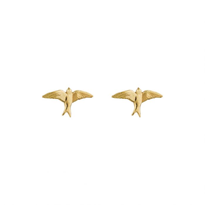 18K Yellow Gold Stud Earrings - "Teeny Tiny Swallows"