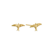 18K Yellow Gold Stud Earrings - "Teeny Tiny Swallows"