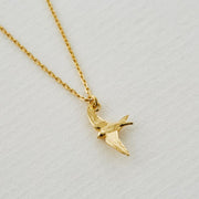 18K Yellow Gold Necklace - "Teeny Tiny Swallow"