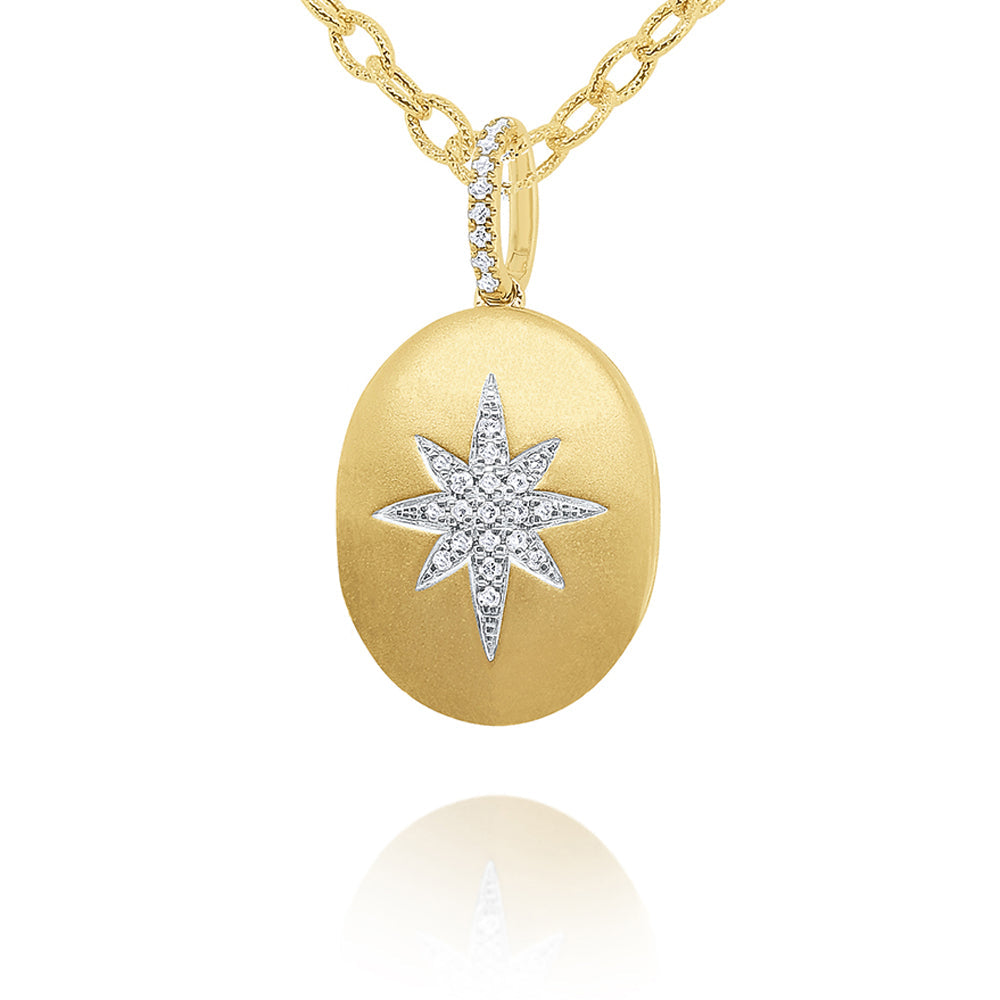 14K YELLOW GOLD SNOWFLAKE STAR STARBURST DIAMOND PENDANT NECKLACE