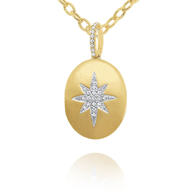 14K Gold Oval Diamond Locket  - "Starburst"