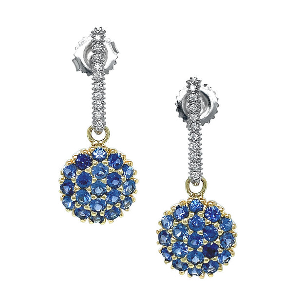 Yogo Sapphire & Diamond Drop Earrings - "Mosaic"