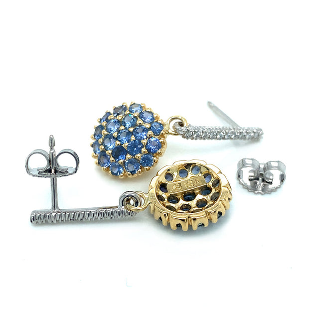 Yogo Sapphire & Diamond Drop Earrings - "Mosaic"
